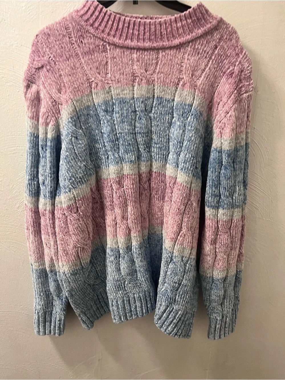 Alfred Dunner Pink, Blue & Cream Cable-Stripe Turtleneck Sweater